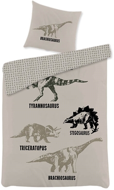 Sengetøj 140x200 cm - Dinosaurus - 2 i 1 design - 100% bomuld